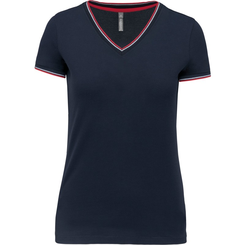 T-Shirt Maille Piquée Col V Femme