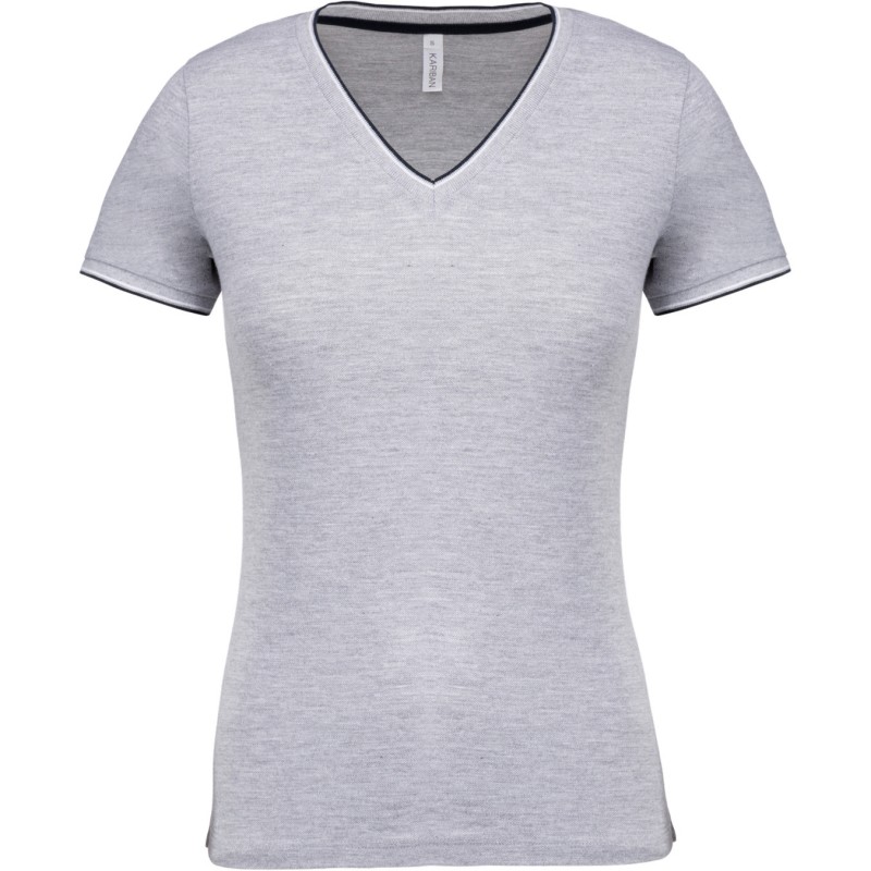 T-Shirt Maille Piquée Col V Femme