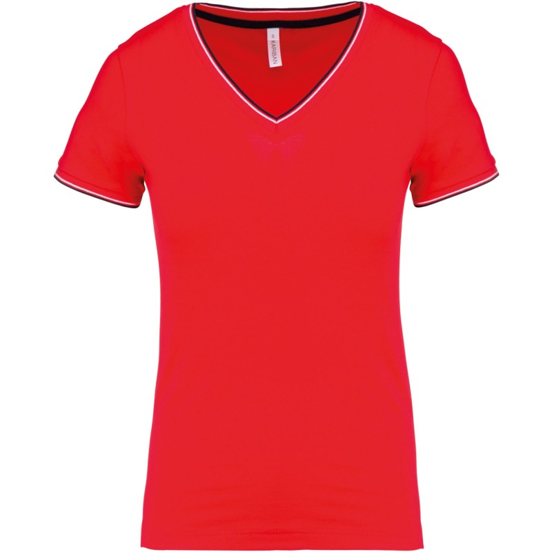 T-Shirt Maille Piquée Col V Femme